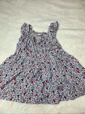 Tommy Hilfiger Girls White Floral Smocked Tank Top with Red & Blue Print